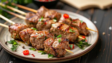 a plate with a delicious kebab, 
