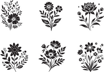 set of silhouettes of flower