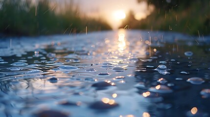 Fototapeta premium Rainy day droplets in a puddle