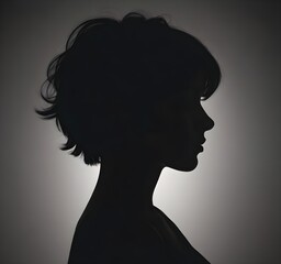 A silhouette of a young Caucasian woman with short dark hair