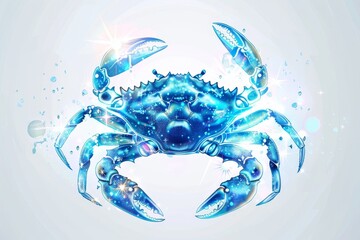 Blue glowing cancer zodiac sign vector shining on a white background illustration
