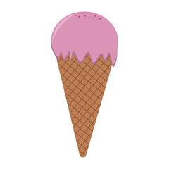 Ice cream cone with pink icing on white background, great for dessert lovers