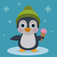 Cute cartoon penguin with ice cream