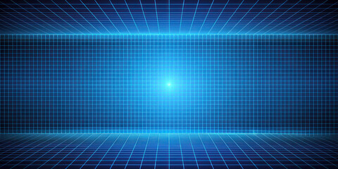 Obraz premium Futuristic Dark Blue Gradient Digital Grid Background