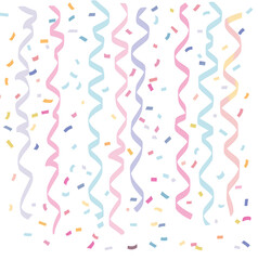 Pastel Confetti and Streamers Celebration Background with Copy Space