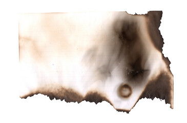 Burnt page on a white background. Vintage burned paper edges heart background