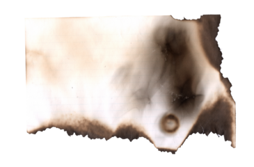 Burnt page on a white background. Vintage burned paper edges heart background