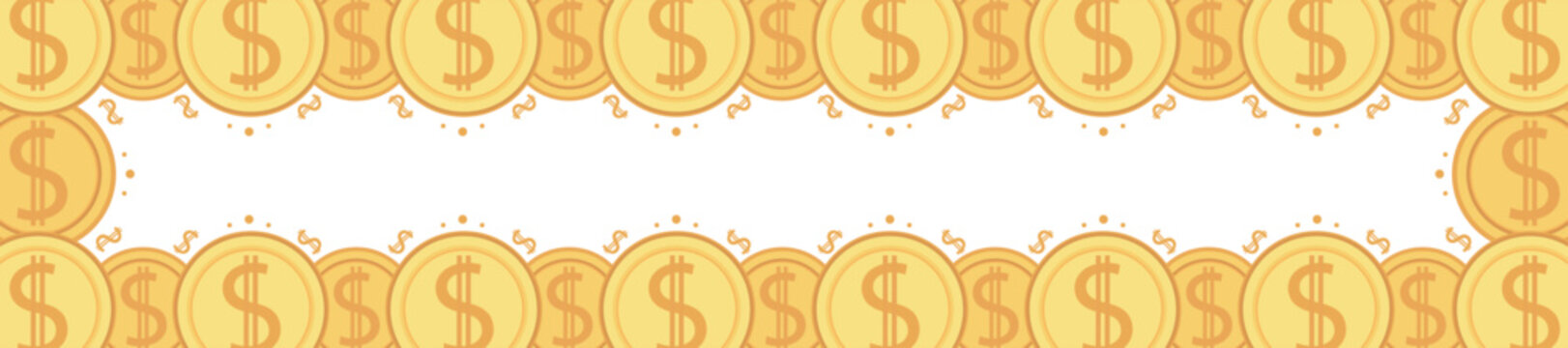 Frame of gold coins dollar cents. Realistic money seamless border coin gold