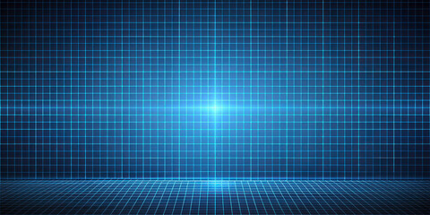 Naklejka premium Futuristic Dark Blue Gradient Digital Grid Background
