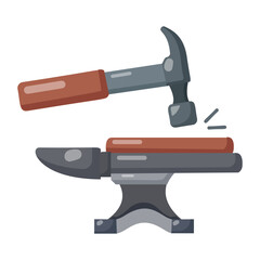 Single-horn anvil with hammer concept,  straightening crooked nails vector color icon design, timber and lumber Symbol,  forest Deforestation products Sign,mill yard and sawworks stock illustration