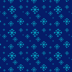 Seamless repeating pattern of snowflakes on a dark blue background