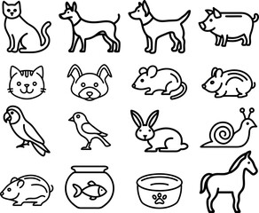 Domestic animals icons vector set