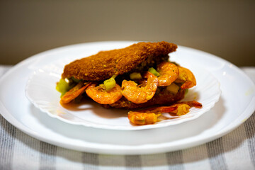 Traditional Brazilian acarajé, food of African origin based on vatapá, caruru and dry shrimp 