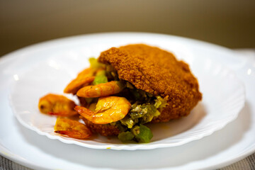 Traditional Brazilian acarajé, food of African origin based on vatapá, caruru and dry shrimp 