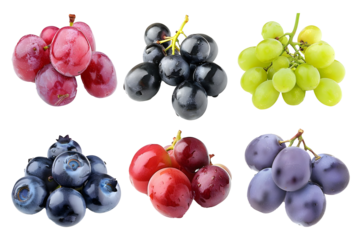 set of grapes bunches isolated png transparent background