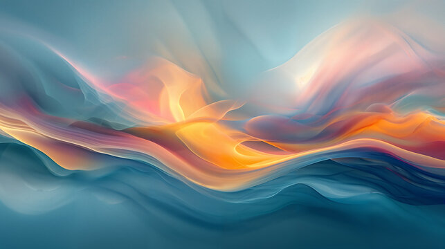 Beautiful abstract image featuring fluid shapes and colorful waves, creating a surreal, dreamlike landscape that evokes feelings of tranquility and movement.