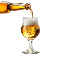 Pouring Beer Into a Glass on a White Background.