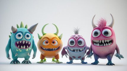 Colorful alien monsters with white background