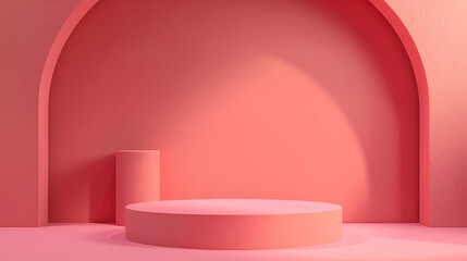 Pink 3D Illustration of a pedestal,Abstract minimal scene with geometrical forms. Pink podium for your design,Trendy pink color stage. Abstract background, scene with podium geometry shape 
