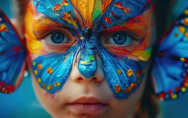 Close-Up Portrait of a Girl With Butterfly Face Paint