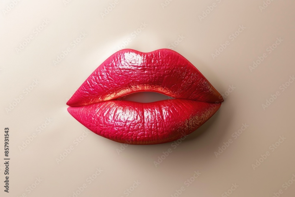 Poster A detailed view of a bright red lip on a white background, suitable for beauty or cosmetic-related uses