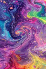 Naklejka premium A detailed view of a vibrant liquid painting with swirly colors