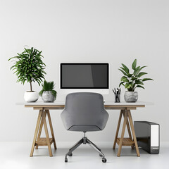 Fototapeta premium Office room interior with computer illustration