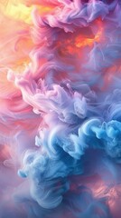 Obraz premium beautiful magic background, cumulus clouds in pastel colors, pink and blue, sun rays