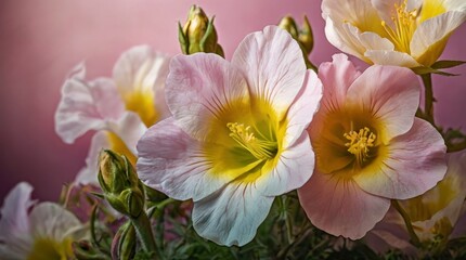 Fototapeta premium Delicate Pink and Yellow Flowers Close-Up