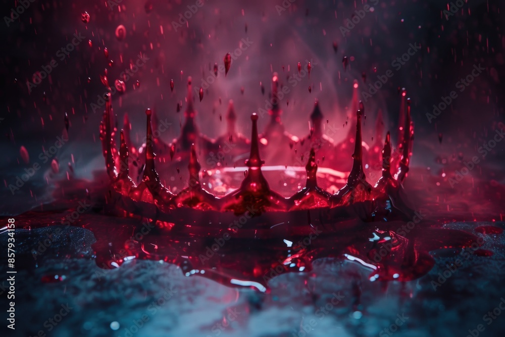 Aufkleber a single water droplet with a bright red crown on its surface, suitable for use in scientific or edu