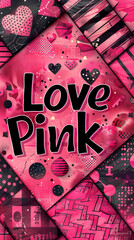 Fototapeta premium abstract wallpaper of bold geometric patterns in various shades of pink, featuring stripes, polka dots, and chevrons. i love pink or national pink day concept