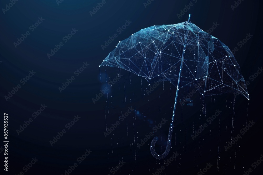 Poster A blue umbrella with a string of fairy lights hanging from it, ideal for use as a decorative element or in scenes with a festive atmosphere