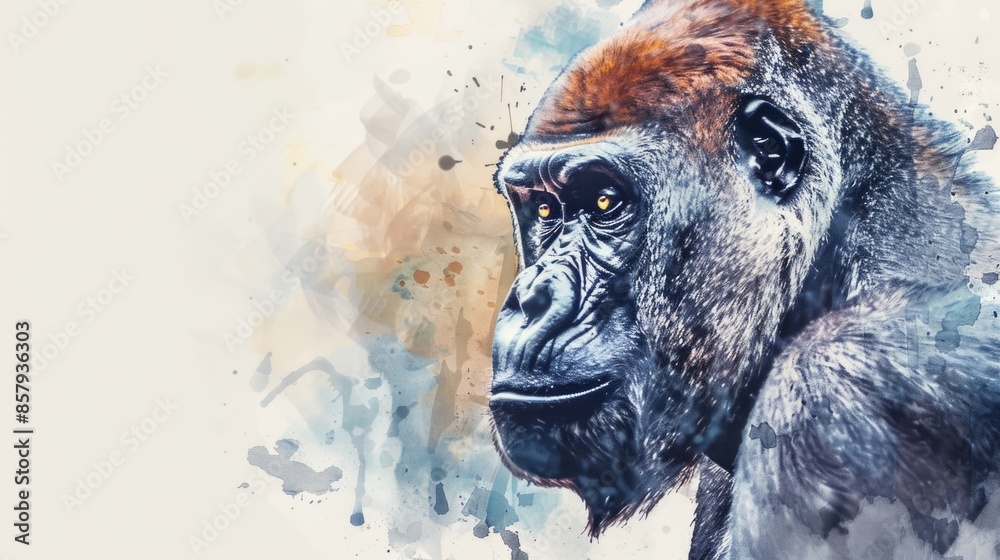 Aufkleber a close-up view of a gorilla's face on a white background, ideal for use in animal-related designs o