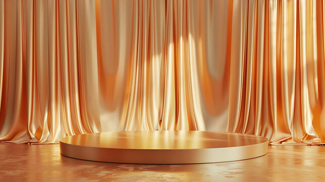 Beautiful, abstract background with curtain fabric, drape, pedestal, banner, frame 3d rendering 3d illustration,Gold abstract background. Luxury golden netal texture background,Colorful curtain 
