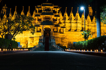 illuminated ancient unique temple architecture at night from different angle