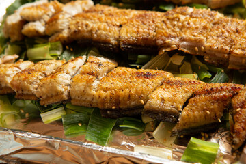 eels split and broiled[grilled] in soy, broiled eels