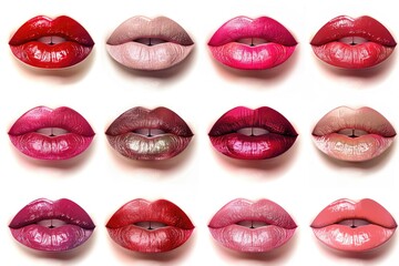 A selection of various lipsticks arranged on a white surface, ideal for beauty or makeup related uses