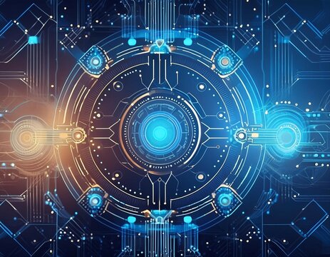 Futuristic digital background with tech processes and artificial intelligence elements