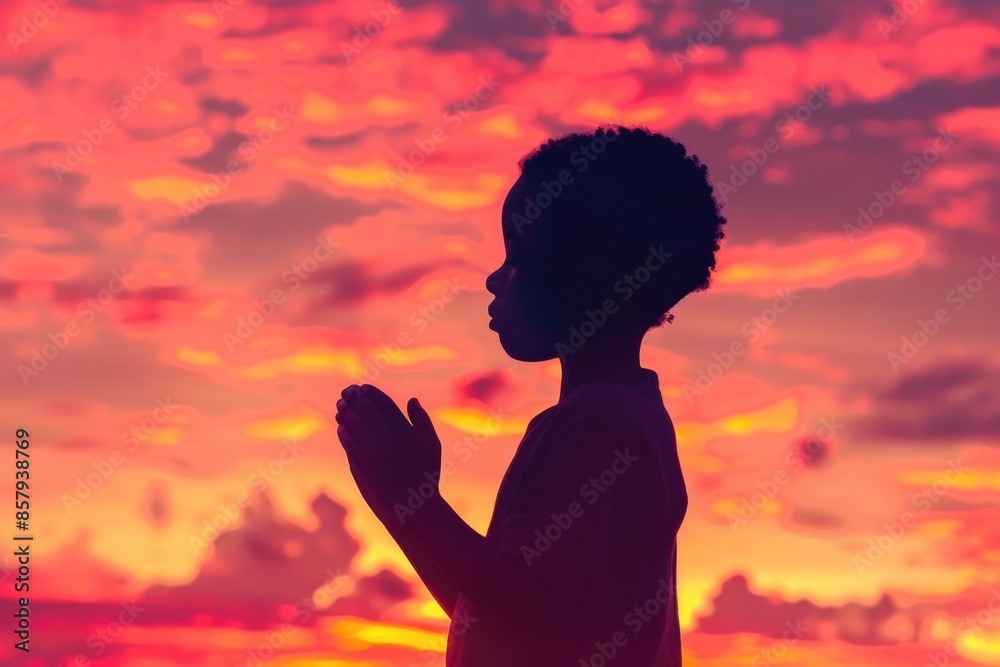 Poster a person stands alone in front of a beautiful sunset, with the warm glow of the sun setting behind t