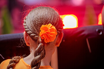 Naklejka premium beautiful women's hairstyle with a peach bow. Fashion & Style