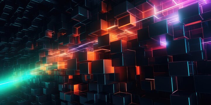 Futuristic Neon Cubes Abstract Background