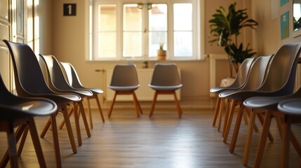 Fototapeta premium Modern Meeting Room Interior With Elegant Chairs and Natural Light