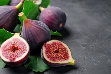 Fresh Figs Halved and Whole on Wooden Table