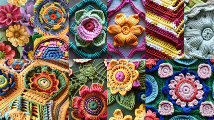 Fototapeta premium A Colossal Display of Expert Skill: Diverse and Enthralling Collection of Intricate Crochet Patterns