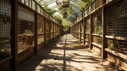 Neglected zoo enclosures empty view.