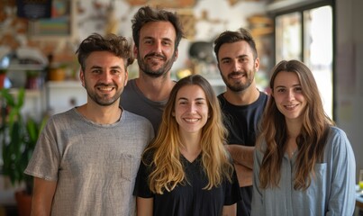 Obraz premium Portrait of happy start up team in office looking at camera