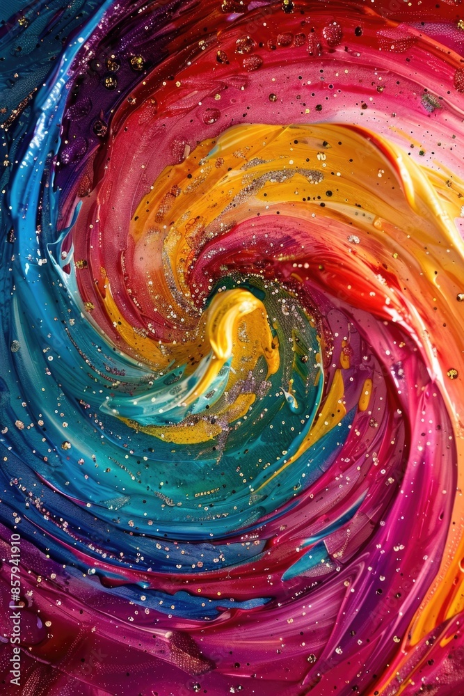 Poster a vibrant and dynamic swirl of paint with various colors