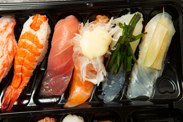 Different types of sushi on a plate