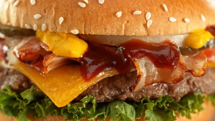 Delicious Hamburger in Extreme Closeup.