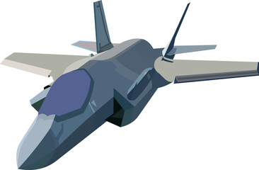 Vector image of a dark blue F-35 jet fighter flying straight as seen from the front